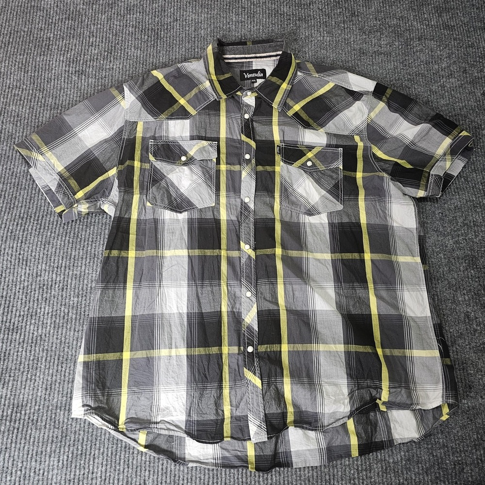 Venzulia Shirt Mens 2XL Multicolor Plaid Short Sleeve Pearl Snap Western Pockets